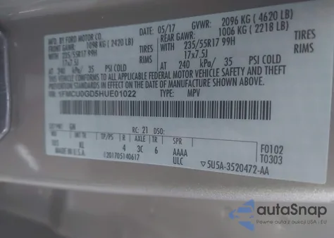 2017 Ford Escape Se from USA, damaged, VIN 1FMCU0GD5HUE01022